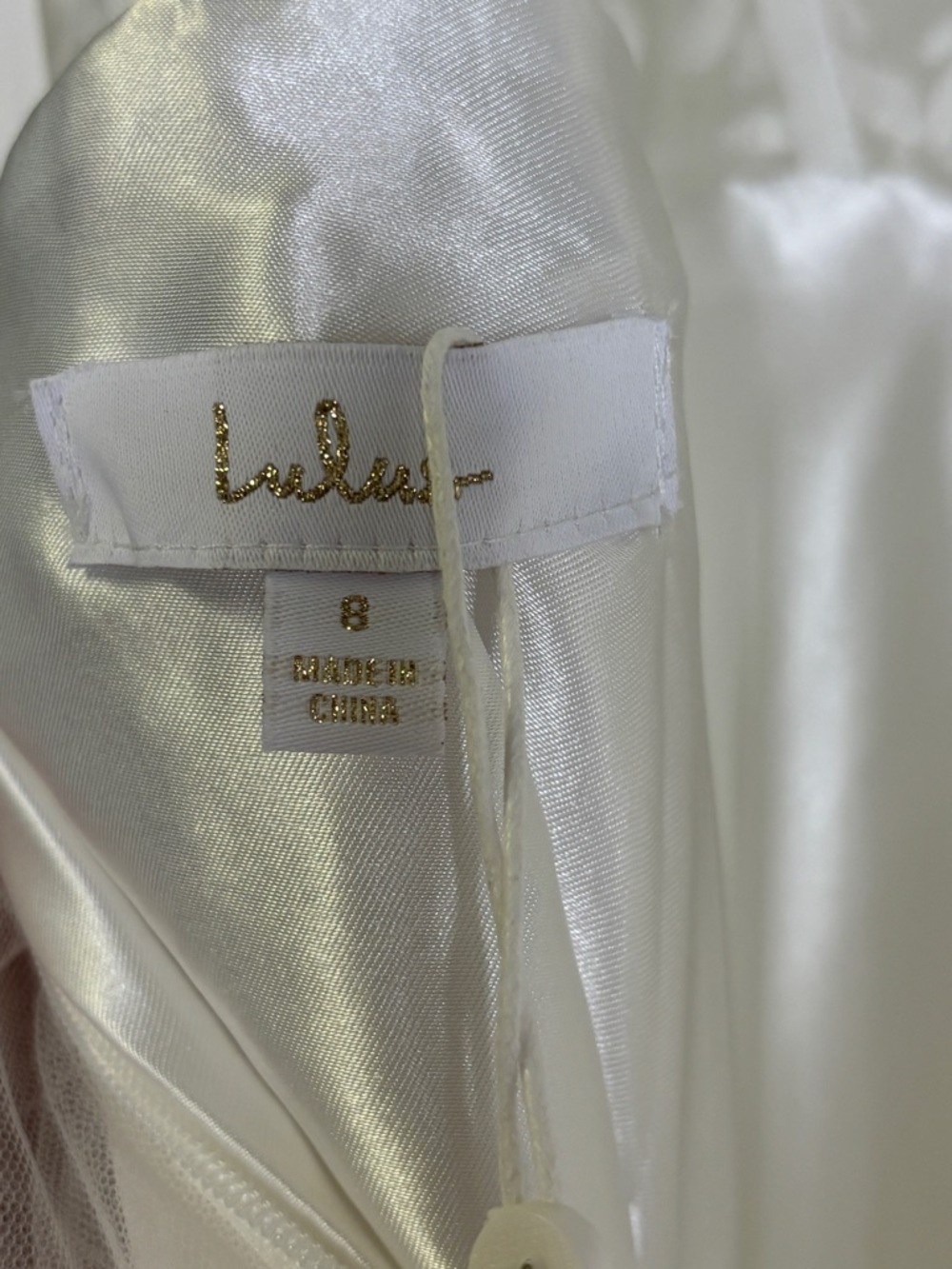 Lulu's White Lace Bodice Organza Ball Gown Wedding Dress - Picture 12 of 16